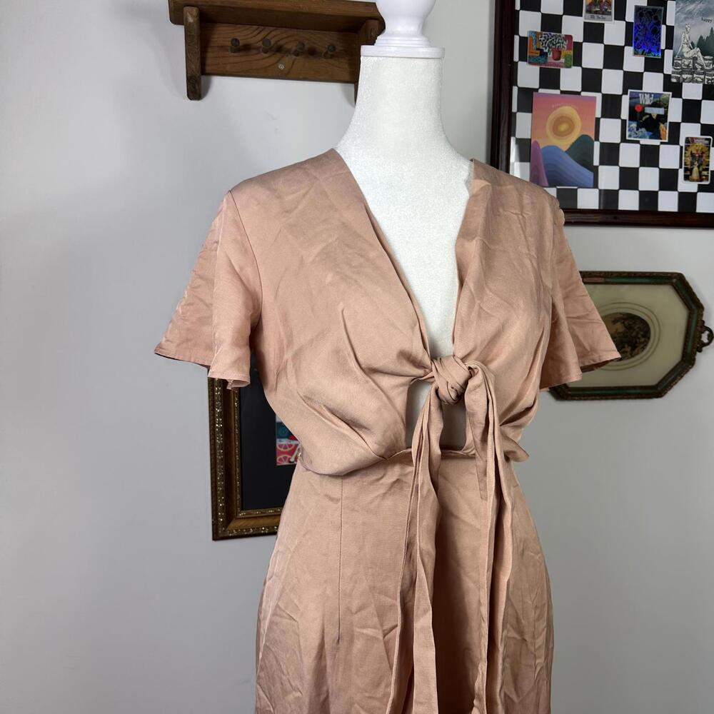 NWT Reiss Iona Dress - Pink/Tan Midi Short Sleeve Linen Blend Dress w/ Cut Outs - Picture 6 of 9
